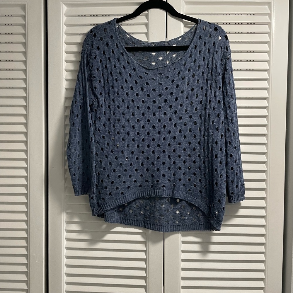 Blue Knit Sweater With Cut Out Design